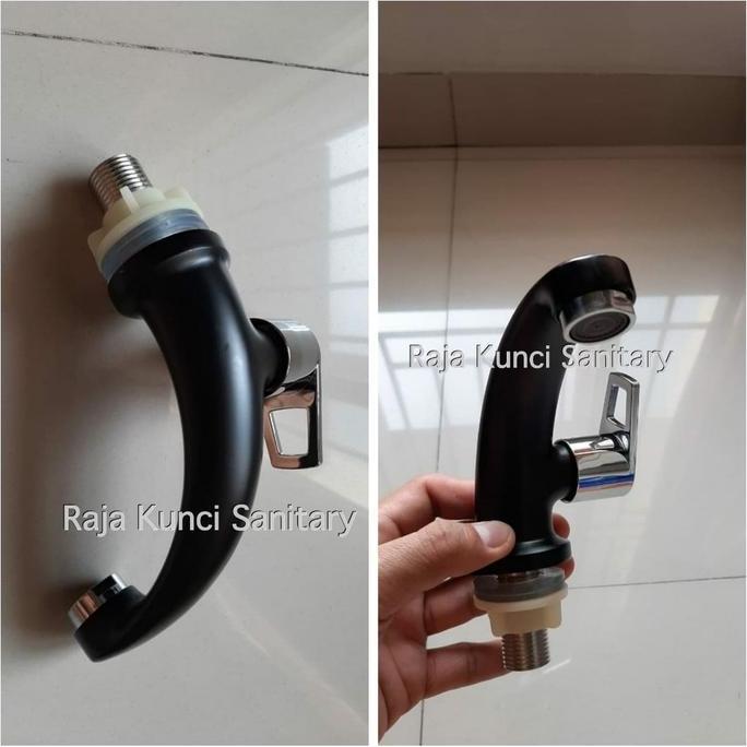TERBARU - Kran Wastafel Hitam/Kran Tembok Hitam/Kran Dinding Hitam -DINGIN