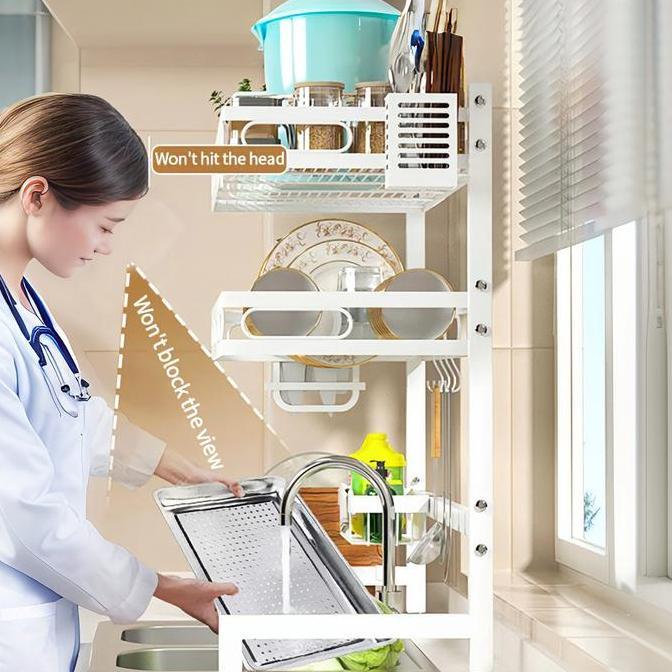 PUTIH Rak stafel Dapur Anti Karat Cuci Piring mangkok gelas asethetic minimalis industrial space sav