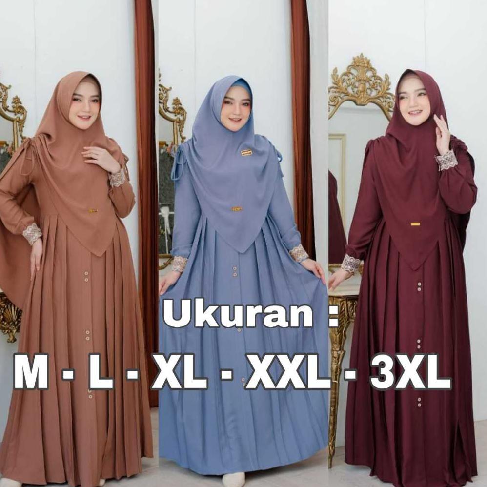 FAVORIT Gamis Mawwadah Syar'i Set Khimar Cringkle Airflow Premium - Fashion Muslim Wanita Ukuran Jum
