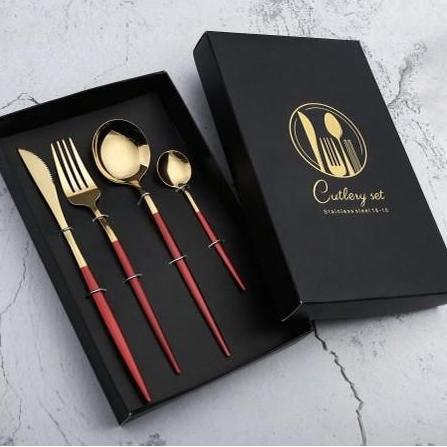 Cutlery Set Alat Makan Sendok Korea Lengkap Mewah Gold dengan kotak
