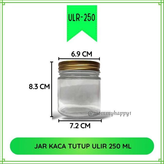 ULR250 | Jar Kaca / Toples 250 ml Tutup Ulir Aluminium - Tutup Gold,Tanpa Bubble