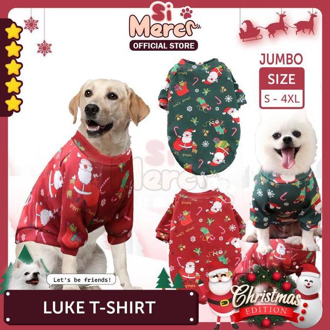 Si Merci Baju Anjing Ukuran BESAR Hewan Natal Baju Sweater Jumper Anjing Kucing Natal | Luke T-Shirt