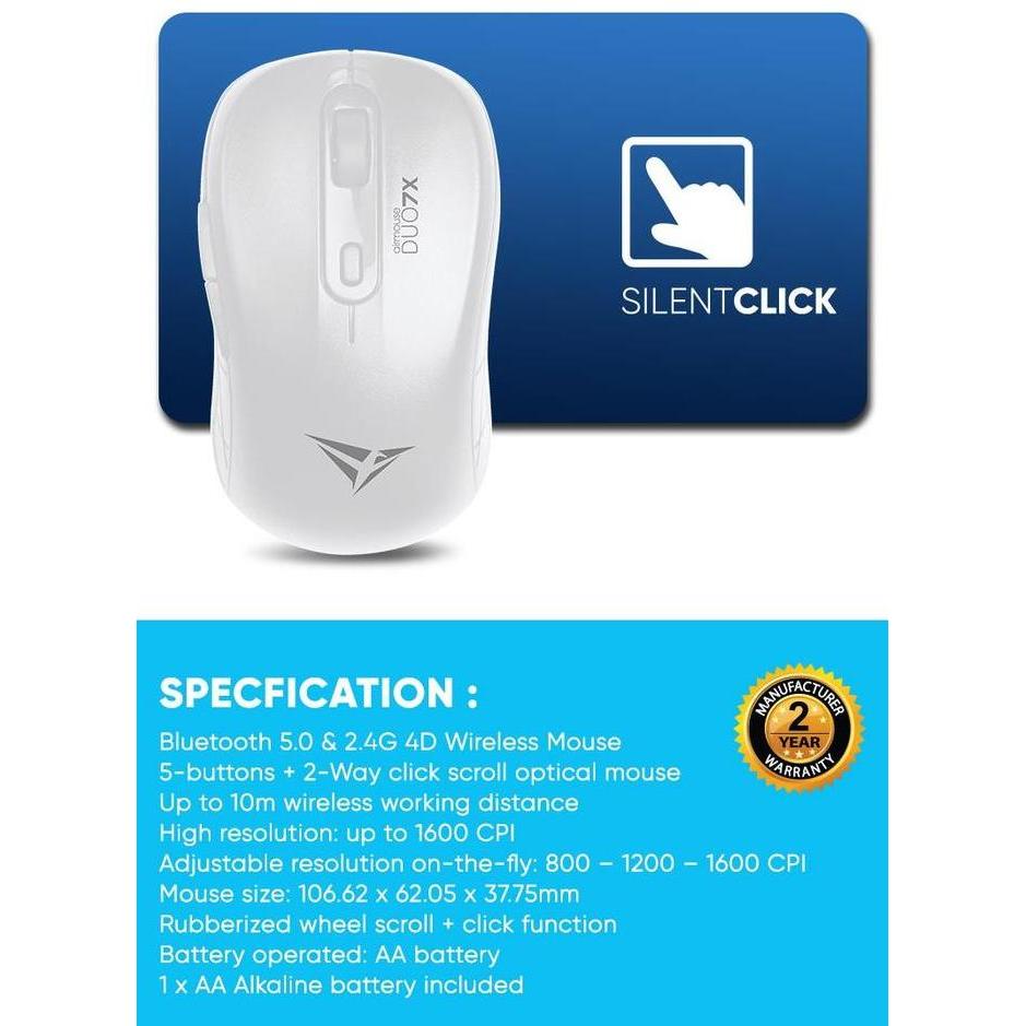 Alcatroz AirMouse Duo 7X Silent Click Wireless Mouse