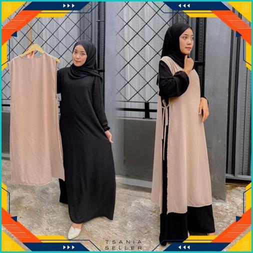 Cuci Gudang Safira Abaya Hitam Coksu Turkey Gamis Syari Muslimah Bahan Crinckle Coksu Kombinasi Hita