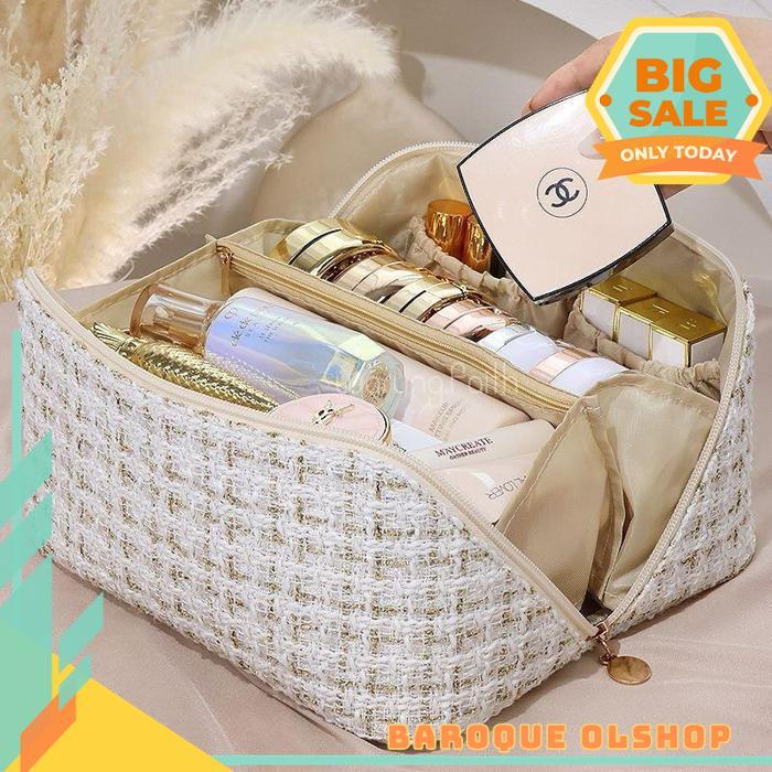 JJ-785 TAS KOSMETIK POUCH MAKEUP LIPAT TRAVEL POUCH WANITA POUCH KOSMETIK TWEED RAJUT JUMBO / POUCH 