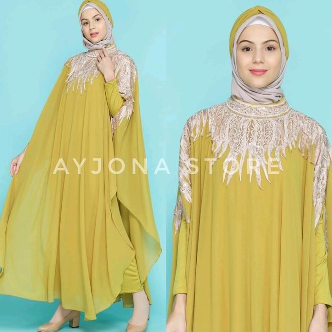 Wxwxw- Ayjona - Kaftan Cleo Full Bordir - Free Inner Gamis Dan Turban - Batwing Kalong Oversize Mewa