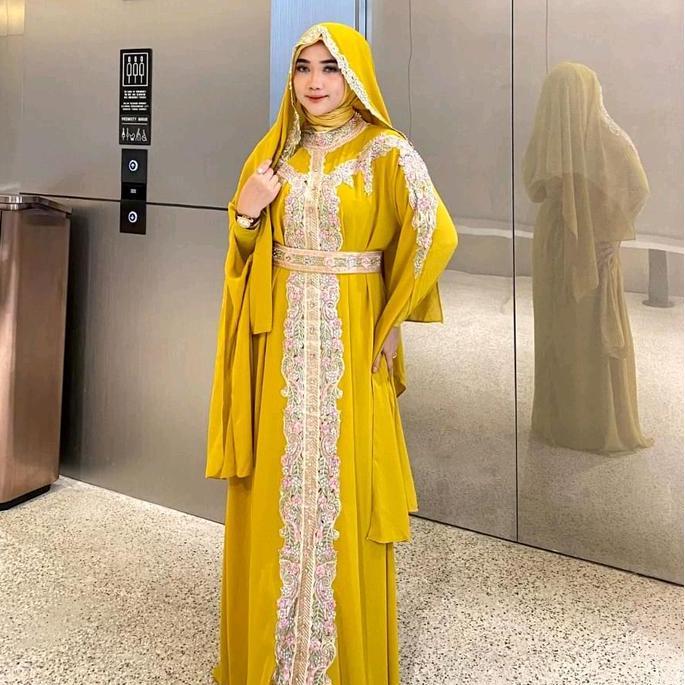 Wxwxw- Ayjona - Kaftan Amberlee Bordir Full Colour - Set Inner Gamis Pashmina Dan Belt - Kaftan Dres