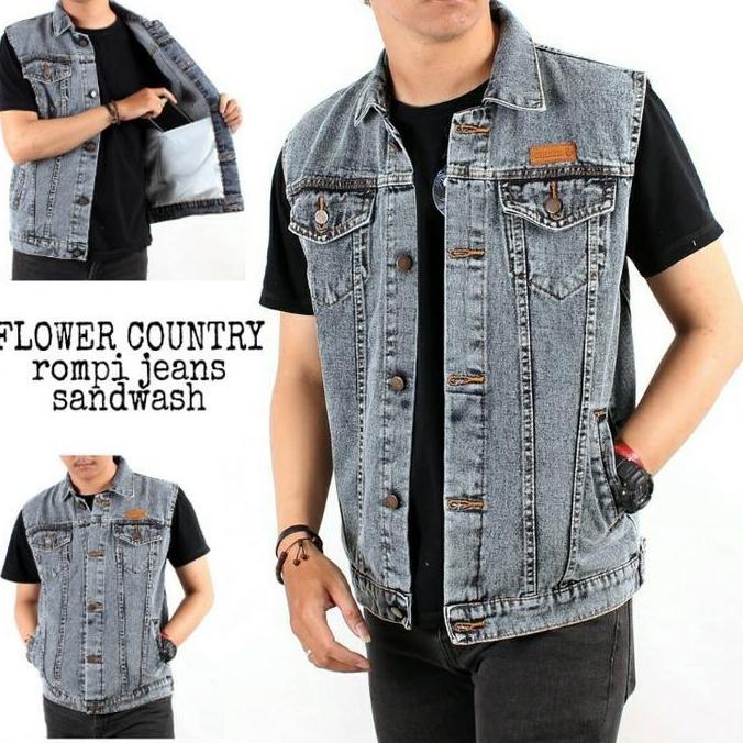 Rompi Jeans Pria Sandwash Terbaru Premium / Rompi Jeans Pria Original Trending / Jaket Rompi Autdoor