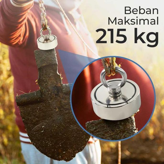 COD HYSAMTA Magnet Fishing Neodymium 215 KG Gantungan Super Kuat + Tali 10M Double Round Hook 75mm