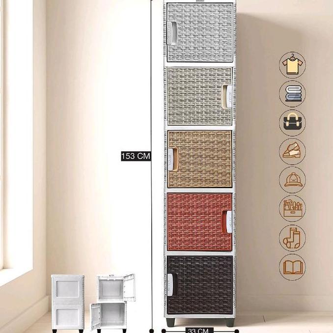 Sale Akako - Lemari Pakaian Plastik Motif Rotan Akako Swing 1PintuSusun 5