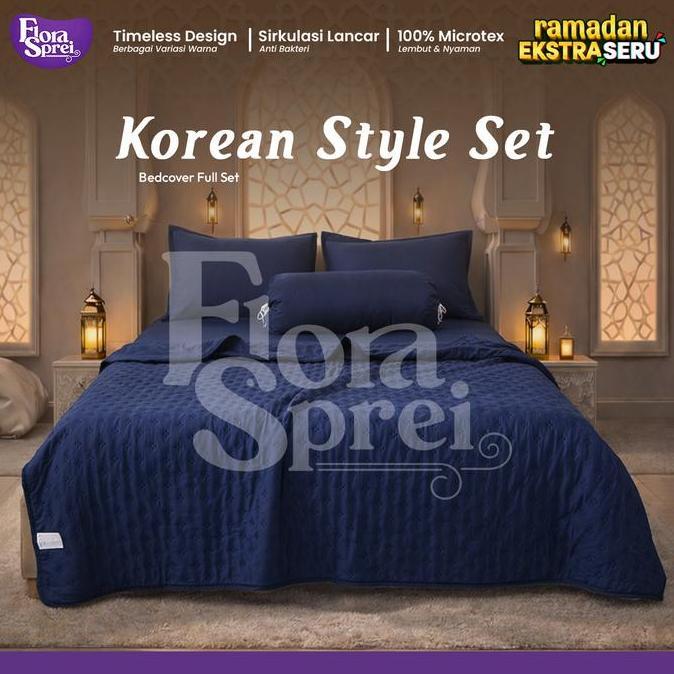 FLORA Set Sprei Bedcover Selimut Korean Series Lembut Microtex Halus Lembut Warna Pastel Aesthetic [