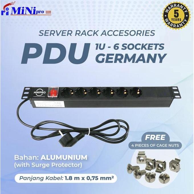 Minipro Power Distribution Unit Rack Server 6 Port Germany Socket 1500W/1U 6Way PDU Germany 703/ PDU