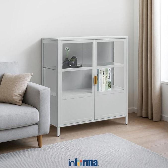 Terlaris Informa Penny Kabinet 2 Pintu Kaca Low - Abu-Abu Muda Bufet Minimalis Tempat Buku Rak Pajan