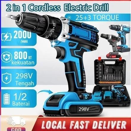 TERBARU 2026 298VF Mesin Bor Impact Drill bor listrik Bor baterai Cordless Drill Bor Listrik Set Bor