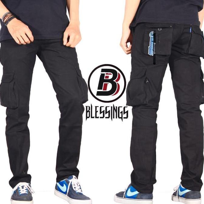 Blessings Celana Cargo Panjang Pria Warna HITAM Celana Gunung Security PDL Katun Twill Polos Nyaman 