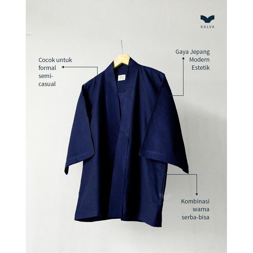 Outer Pria Kimono Noragi Navy Jaket Kimono Kalva Basic Series | Gaya Jepang Kekinian DS