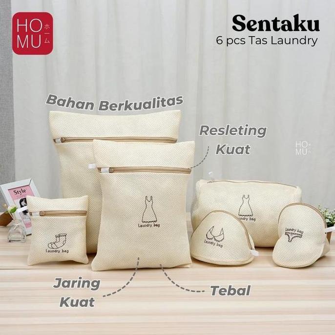 BIG SALE - HOMU SENTAKU 6 PCS Laundry Net Bag Kantong Jaring Pelindung Cuci Baju Mesin Extra Tebal p