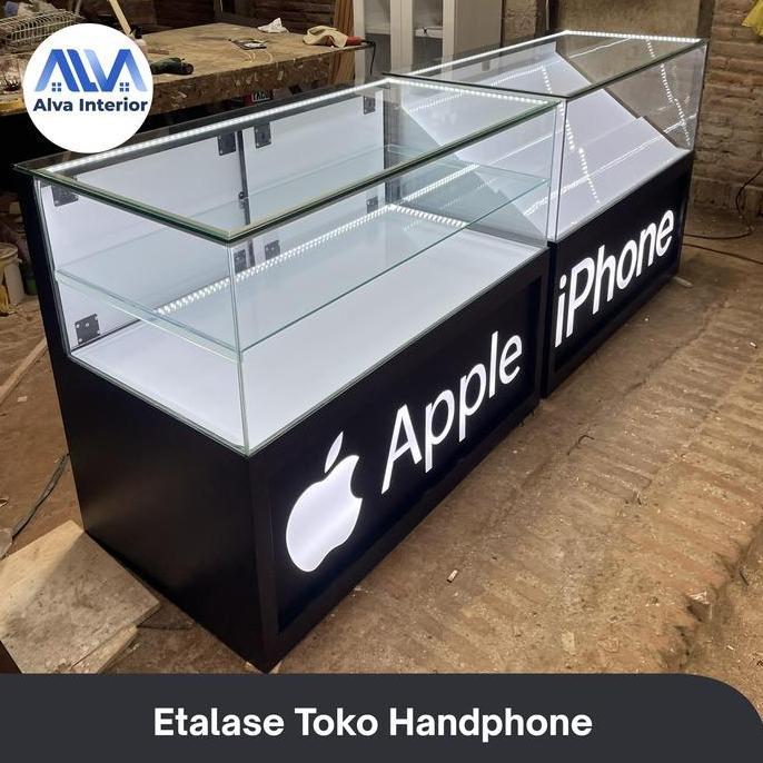 Terlaris Etalase Toko Hp Iphone Led Kaca 110X60X90 Finishing Hpl