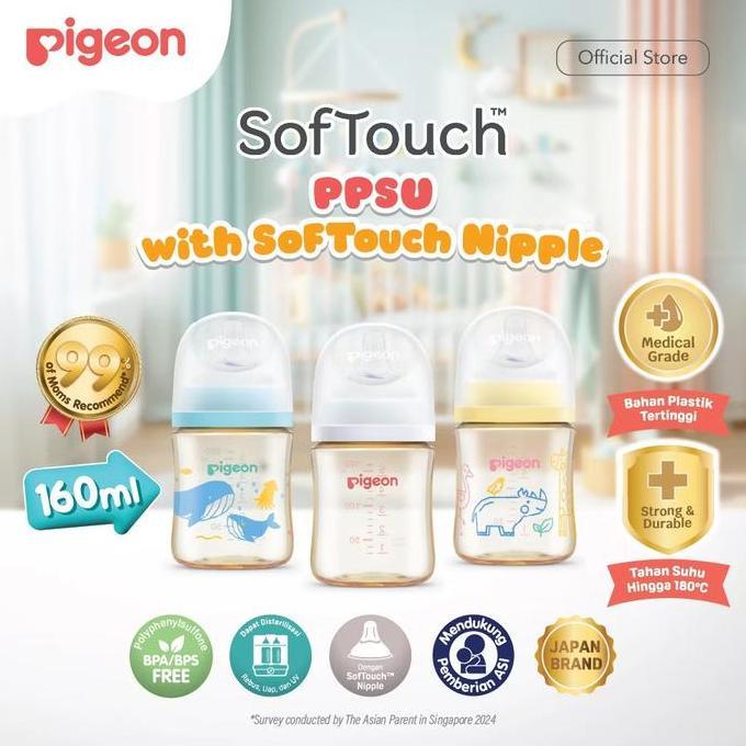 Utrustning- (New)Botol Pigeon Ppsu Original 100% Biomass-Ppsu Wide Neck 160Ml 240Ml With Softouch Ni