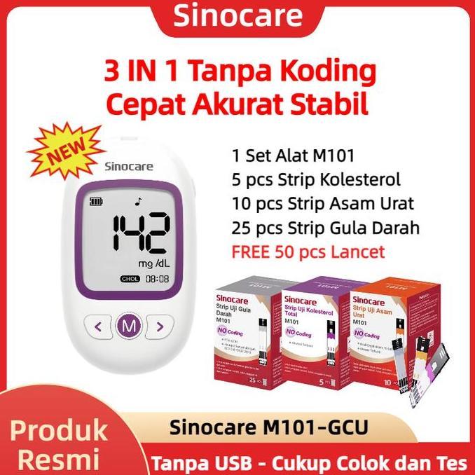DEAL TERBAIK - [READY STOCK] Sinocare M101 GCU Tanpa Koding Alat Cek 3in1 Cek Gula Darah, Kolesterol