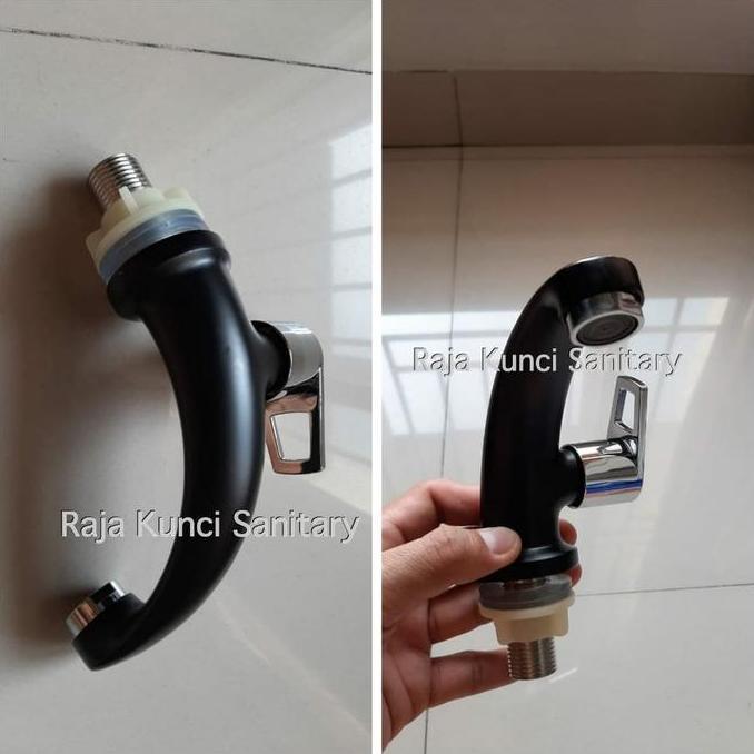 TERMURAH - Kran Wastafel Hitam/Kran Tembok Hitam/Kran Dinding Hitam -DINGIN