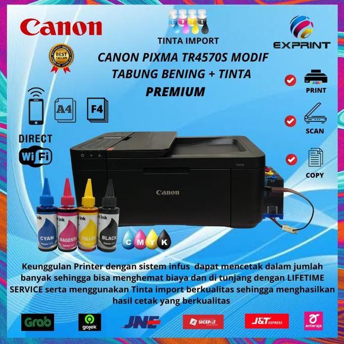 BEBAS ONGKIR - Canon Tr4570s Wifi Direct Upgrade Infus Tabung Bening + Tinta Premium