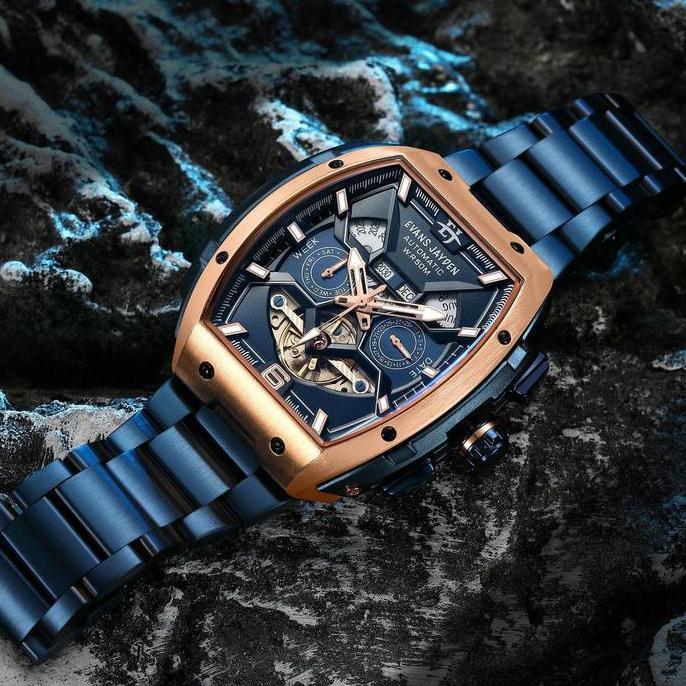 Terlaris Evans Jayden Jam Tangan Pria 9620 Rantai Automatic Movement Stainless Steel Kaca Sapphire C
