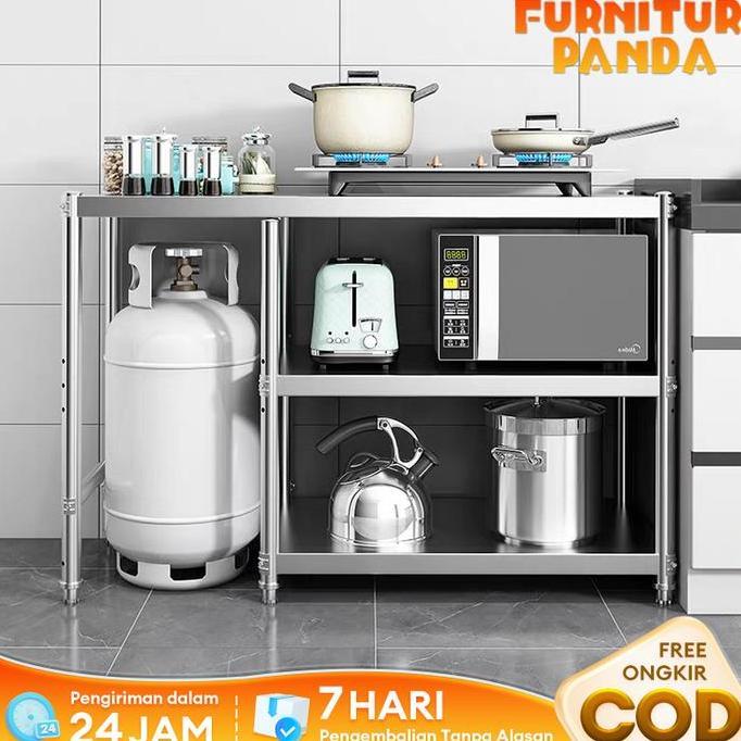 Meja Kompor Stainless Meja Kompor 2 Tungku Full Besi Meja Kompor Gas 2 Tungku Rak Kompor Rak Dapur S