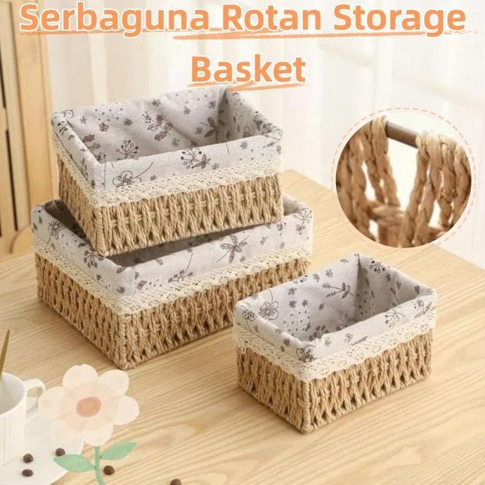 RAXSTAR Keranjang Rotan Persegi Panjang Keranjang/Keranjang Penyimpanan Keranjang Makanan Ringan Kot