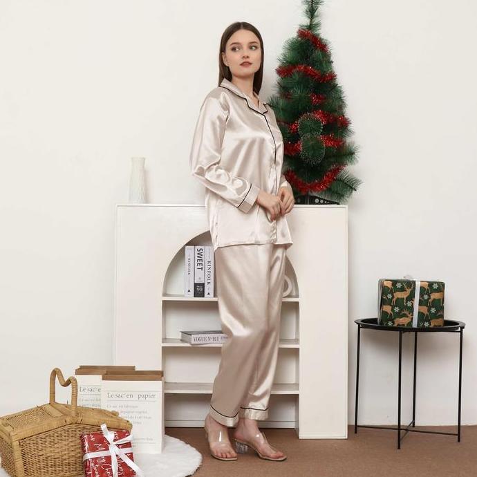 Cynthia Bella Satin Pyjama Set Sleeve Long Pants