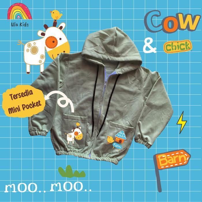 Bisa Cod - Jacket Zipper Pocket Anak Ula Kids 1 - 6 Tahun Cow And Chick Jacket Perempuan