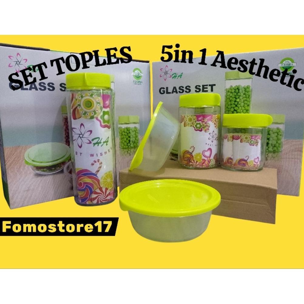 SET TOPLES KACA + BOWL HA 1463 ISI 5 PCS - TOPLES KACANG HIJAU TOPLES SNACK + MANGKOK TUTUP || RAMAD