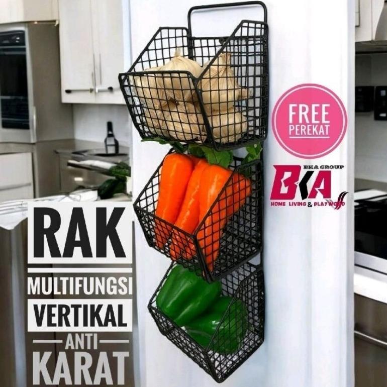 NEW RAK KERANJANG 3 SUSUN BESI / RAK BUMBU/RAK KERANJANG 3 SUSUN  FREE PEREKAT