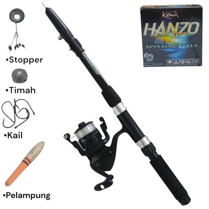 Mantap- Termurah Set Pancing Hanzo 200 6 Bearing Siap Pakai Joran Panjang 1.5 Meter Kekuatan 10 Lbs 