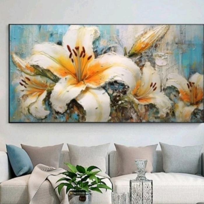 lukisan bunga lily besar hiasan dinding ruang tamu