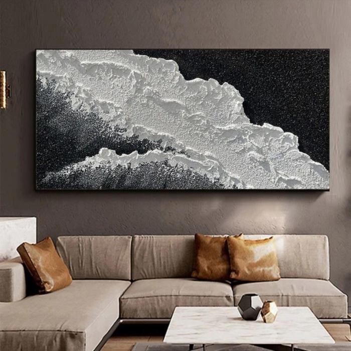 lukisan abstrak  hitam putih timbul