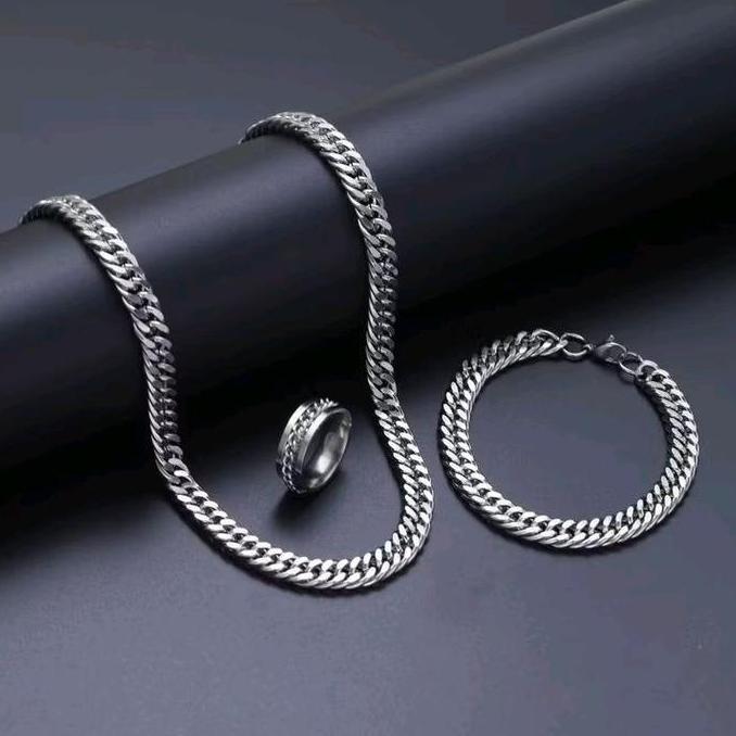 kalung set gelang titanium pria wanita model kece free cincin