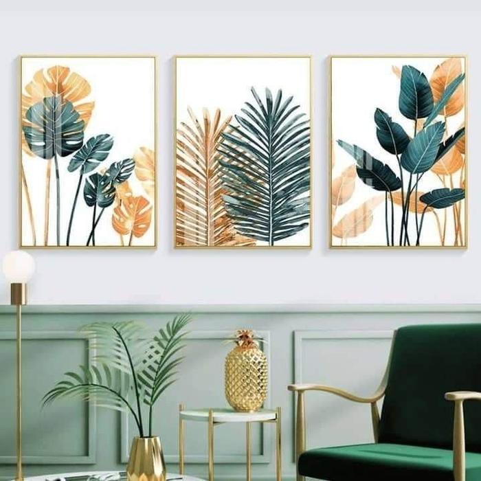 lukisan dinding bunga minimalis panel 3pcs 40x60 cm varian Frame