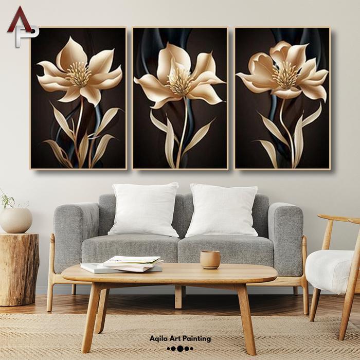Lukisan Dinding Bunga Minimalis 3 Panel 40x60