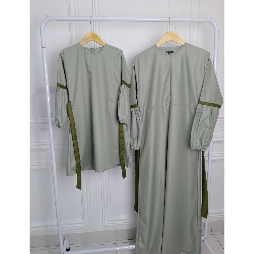 Gamis Couple Ibu Dan Anak Warna Hijau Sage Variasi Army Harga Grosir