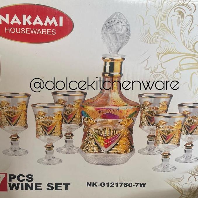 Nakami Gelas Wine Set Isi 7 Corak Gold Aesthetic Hadiah Souvenir