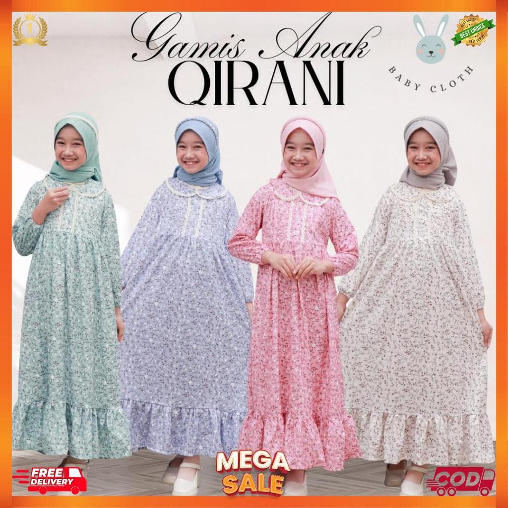 Gamis + Hijab Anak Qirani  Smlxl Baby.Cloth Untuk Umur 3-14 Tahun Gamis Anak Tanggung Motif Printing