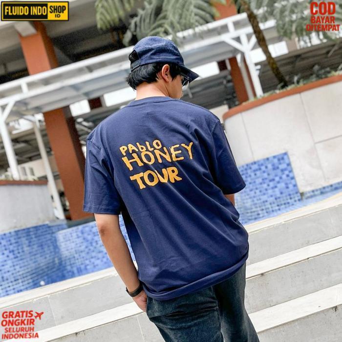 Sale Radiohead - Pablo Honey Tour Tshirt Navy - Kaos Band