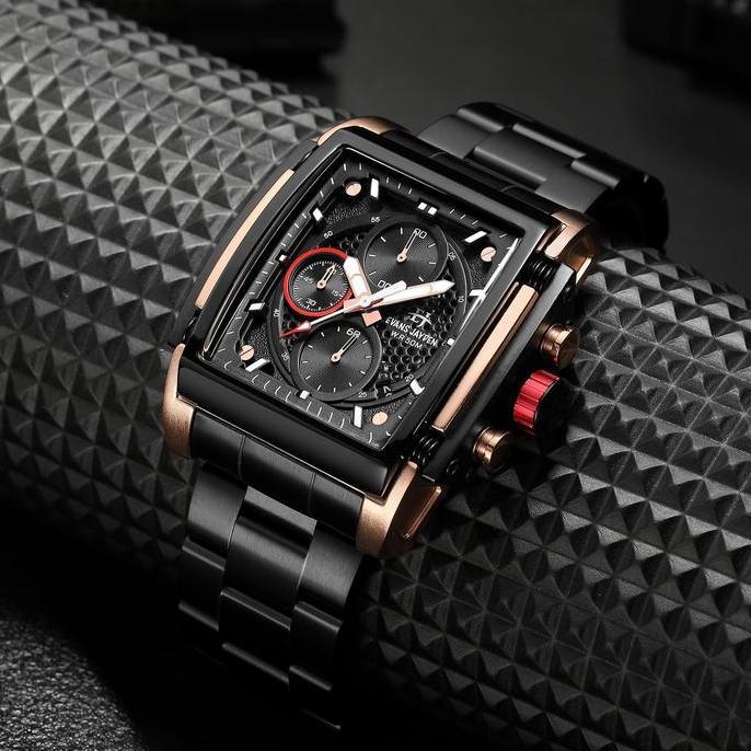 Jam Tangan Pria Evans Jayden 9619 Rantai Stainless Steel Chronograph Kaca Sapphire Water Resistant 5