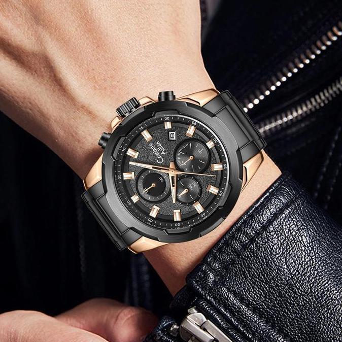 Cristiano Aillen Jam Tangan Pria Analog 8888 Rantai Stainless Steel Chronograph Kaca Sapphire Water 