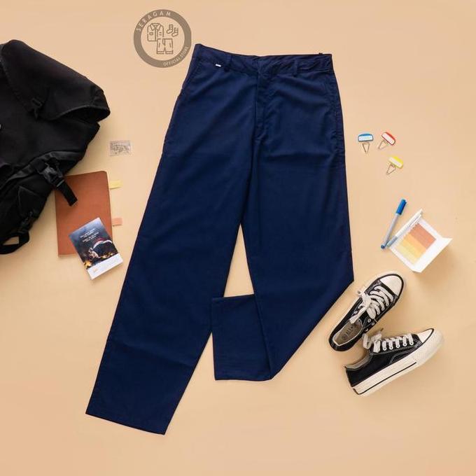 DISKON [REGULER] Celana Panjang Reguler SMP MTs Biru American Drill Tanpa Karet DISKON