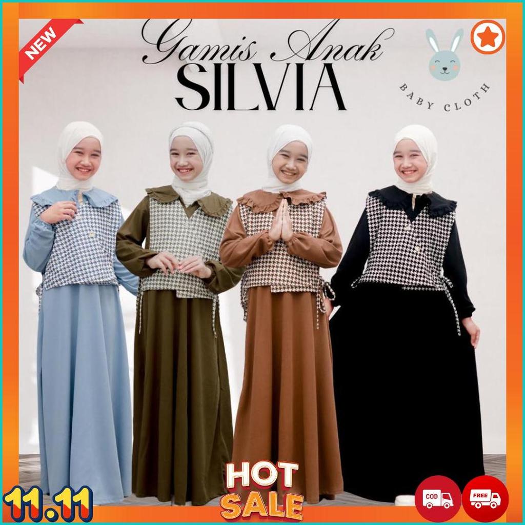 Gamis Silvia Rompi Anak Smlxl Babycloth35 Untuk Umur 3-14Tahun Baju Muslim Panjang Printing Dress Vi