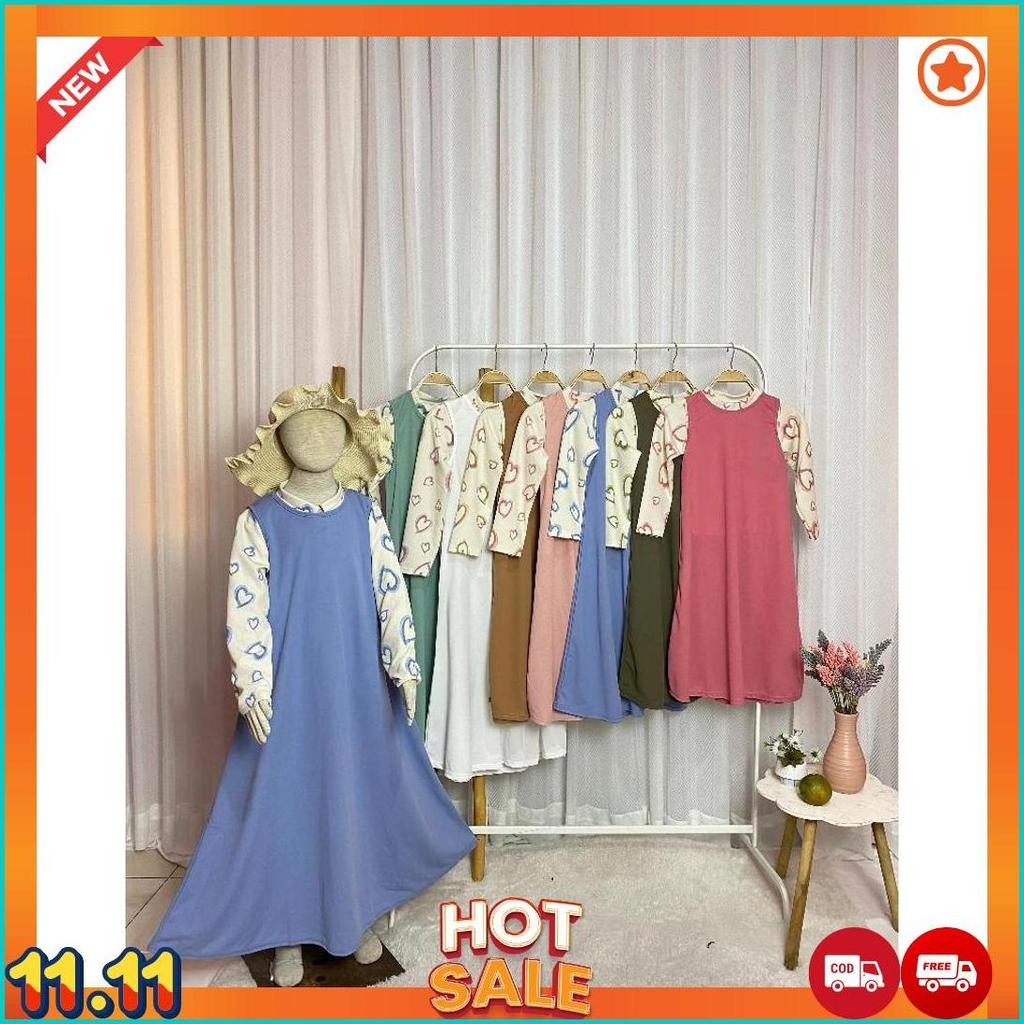 Gamis Anak Overall Cinta 2In1  Smlxl Baby.Cloth Untuk Umur 3-14 Tahun  Lepas Pasang Kemeja Dan Luara
