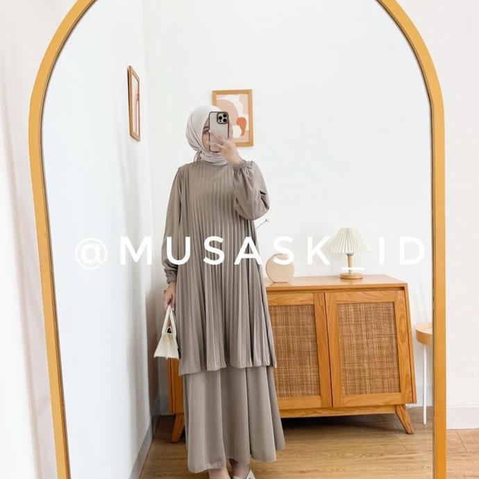 TUNIK PLISKET / ONESET PLISKET PAYUNG POLOS / SETROK SETELAN ROK ONESET MALAYSIA PLISKET / GAMIS PLI