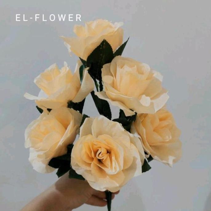 Fiore- Mawar 6 Kuntum Dia. 8Cm Bunga Artificial Import Dekorasi